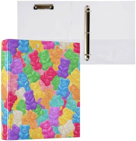 Colorful Sweet Jelly Bears Round Ring Binders Gummy Candies 1.5 Inch 3 Ring Binder with Clipboard Holds 200 Sheets Office Home School - Image 3