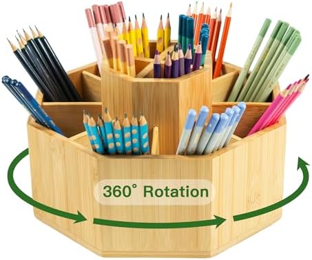 VaeFae 360 Rotating Bamboo Pen Holder for Desk, Art Supply Storage, Large by VaeFaeDirect