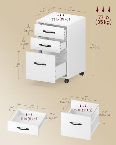VASAGLE Mobile File Cabinet, 3 Drawers Filing Cabinet with Wheels - Image 3