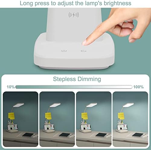 LED Desk Lamp with 10W Wireless Charging & Pen Holder, Snow White - Image 5