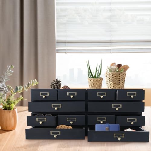 4-Pack Wooden Storage Box with 3 Drawers, Vintage Desktop Organizer Apothecary Cabinet Stackable Drawers with Label Holders for Herb Storage, Tea Collection, Stationery - Image 2
