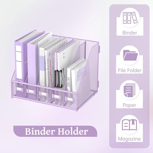 SUPEASY Desk Organizers Metal Desk Magazine File Holder with 5 Vertical Compartments Rack File Organizer for Office Desktop, Classroom, Home Workspace, Purple Plus - Image 6