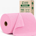 Reusable Microfiber Cleaning Cloth Roll - 100 Pack, 12"x12" Washable Tear-Away Paper Towels, Lint-Free & Streak-Free Rags for Kitchen, Glass, Cars, Electronics, Workshop and Garage(Pink) by CHAUNCEYHOME