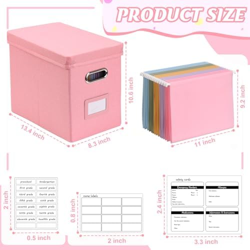 DOSTATNI School Years Organizer Kit K-12 School Years Memory Keeper with 15 Hanging File Folders Plastic 4 different Labels Memory Keepsake Box for kids Storage Pictures File Keeper (Pink) - Image 2