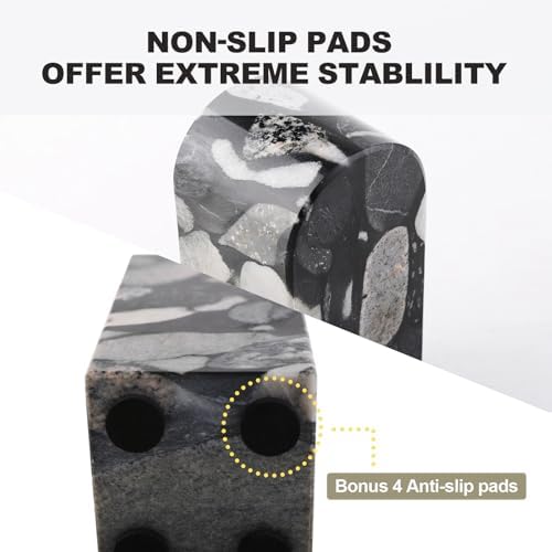 Koville Luxury Marble Bookends for Shelves, Decorative Stone Book Ends, 7lbs Heavy-Duty Marble Book Holders, Bookshelf Apartment Decor for Normal Books/CD/Video Games - Image 4