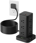 Power Strip Tower with Surge Protector 1800J, Fast Charging Tower PD20W USB-C Ports with 12 AC Outlets, Extension Cord for Home Office Dorm Room, 15ft, Black by Tagzilo