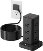 Power Strip Tower with Surge Protector 1800J, Fast Charging Tower PD20W USB-C Ports with 12 AC Outlets, Extension Cord for Home Office Dorm Room, 15ft, Black by Tagzilo