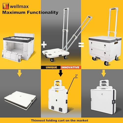 Wellmax Rolling Crate with Wheels, Foldable Utility Cart, 132 lb, White - Image 3