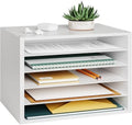Ballucci 5 Tier Paper Organizer Letter Tray, Wood Desk File Organizer with Adjustable Shelves, Home Office School Letter/A4 Mail Sorter Magazine Holder - White by Ballucci