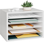 Ballucci 5 Tier Paper Organizer Letter Tray, Wood Desk File Organizer with Adjustable Shelves, Home Office School Letter/A4 Mail Sorter Magazine Holder - White by Ballucci