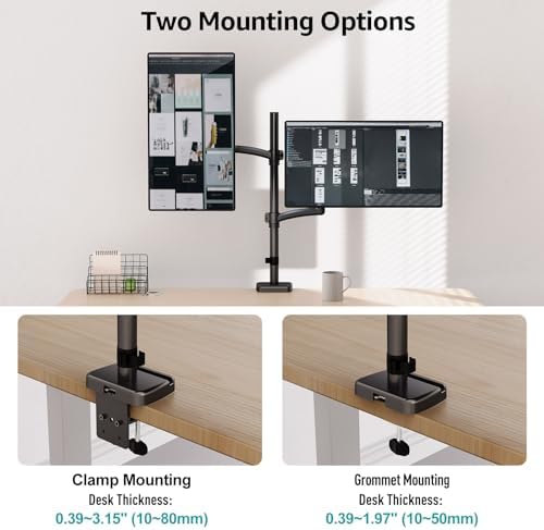 MOUNT PRO Vertical Dual Monitor Mount, Stacked Monitor Stand for 2 Computer Screens up to 32 inches, Full Motion Adjustable Tall Display Desk Mount, Each Arm Holds up to 17.6lbs, VESA Mount - Image 6