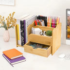 ZAVOOS Bamboo Desk Organizer with Drawer Pen Holder, 5 Compartments - Image 6
