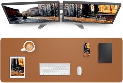 Leather Desk Pad Protector, Mouse Pad, Office Desk Mat, Non-Slip PU Leather Desk Blotter, Large Desk Mat, Waterproof Keyboard Mat for Office/Home/Decor (Light Brown, 55" x 17") by AFIING