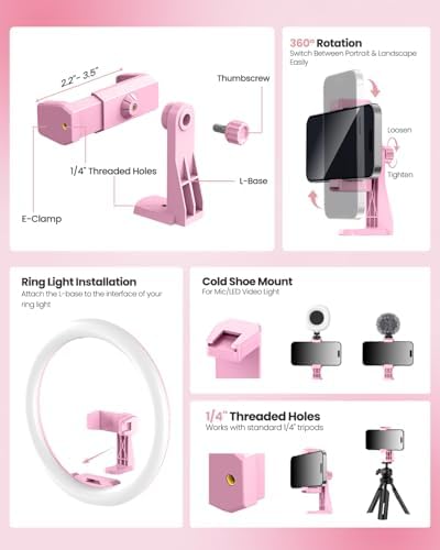 UBeesize 12'' LED Ring Light with 62'' Tripod Stand, Selfie Ring Light for Video Recording, Live Streaming, TikTok & YouTube, Compatible with iPhone & Android (Pink), (Pack of 5) - Image 7