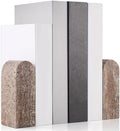 CroBlissful 2 Pcs Travertine Natural Marble Bookends for Shelves, Decorative Book Ends Solid Bookends Heavy Duty Book Holders, Bookshelf Decor for Home Study Bathroom Kitchen Cd Video Games (Grey) by CroBlissful
