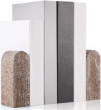 CroBlissful 2 Pcs Travertine Natural Marble Bookends for Shelves, Decorative Book Ends Solid Bookends Heavy Duty Book Holders, Bookshelf Decor for Home Study Bathroom Kitchen Cd Video Games (Grey) by CroBlissful