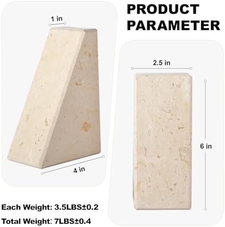 Karibiber Marble Bookends for Heavy Books, Decorative Book Ends for Shelves, Beige Stone Durable and Heavy-Duty Book Ends for Hardback Books & CDS, Unique Book Stopper & Holder, Set of 2 - Image 4
