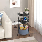 sthemc 3-Tier Small Round End Table Livingroom with Charging Station,Basket - Image 2