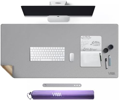 Vyaaa Cork & Leather Desk Mat, 43.3“ x 19.7” Dual Sided Leather Desk Pad, Waterproof Extra Large Desk Mat, Desk Mats on top of Desks for Home or Office (Grey) by Vyaaa