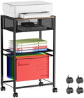 Cawukege 3 Tier Printer Stand, Small Mobile Table with Wheels, Printer Shelf Rolling Cart with Storage Desk Organizer Hanging File for Office Home, Brown by Cawukege