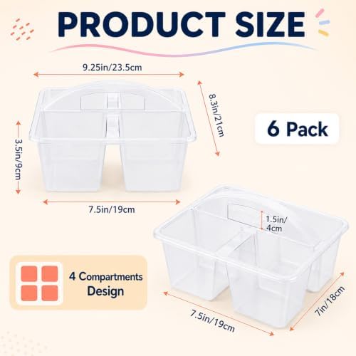 gisgfim 6 Pack Plastic Classroom Caddy with 4-Compartments Plastic Storage Caddies with Handle 4 Compartments Table Caddy Organizer Versatile Table Caddies for Classroom Office, Clear Color - Image 2
