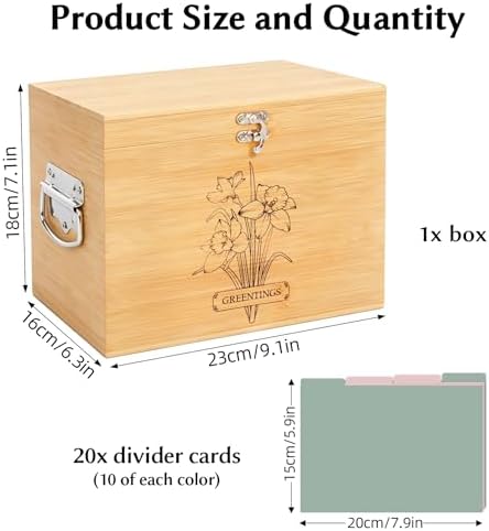 Bamboo Greeting Card Organizer Box with 20 Dividers, Card Box with Floral Laser Engraving & Metal Clasp, Storage for Birthday Christmas Wedding Graduation Valentine Thanksgiving Cards - Image 2