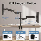 Suptek Dual Monitor Mount Stand-Height Adjustable Gas Spring Monitor Arm Desk Mount for 2 Computer Screens 17 to 34 inches - Each Arm Holds up to 24.25lbs (MD8822) - Image 3