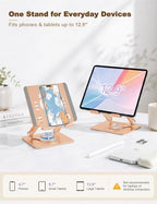 Aoviho Tablet Stand 360° Rotating Aluminum Holder, Adjustable, Portable and Foldable Monitors Stand for iPads, Compatible with 4-12.9" Tablets, Golden - Image 6