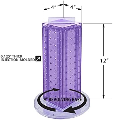 Azar Displays 700220-PUR-2C16 Four-Sided 4”W x 12” Revolving Pegboard Tower Kit Counter Display with 16-Pack of 2 inch Locking Hooks, Purple - Image 2