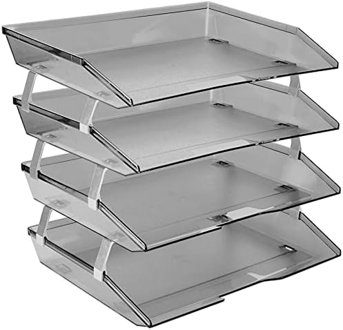 Acrimet Facility 4 Tier Letter Tray, Side Load, Letter Size/A4, Desktop File Organizer, Plastic (Clear Gray) by Organizingyourlife