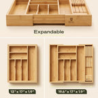 Drawer Organizer for Kitchen Organization – Expandable Bamboo Silverware Drawer Organizer with Removable Knife Block, Bamboo Cutlery, Non-Slip Utensil Organizer with 7-Slot Knife Storage for Flatware - Image 2