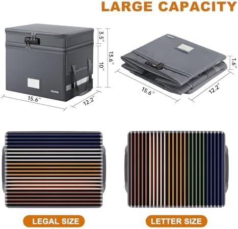 DocSafe File Box with Lock,Multi-Layer Fireproof Document Box Collapsible File Storage Organizer with Pockets/Handle,Large Portable Home Office Filing Box for Hanging Letter/Legal Size Folders,Gray - Image 5