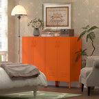 IRONFFICE Metal Storage Cabinets, Orange Cabinets with Adjustable Shelves, Steel Locker with 2 Doors, Morden Accent Cabinet for Home Office, Living Room, Orange - Image 6