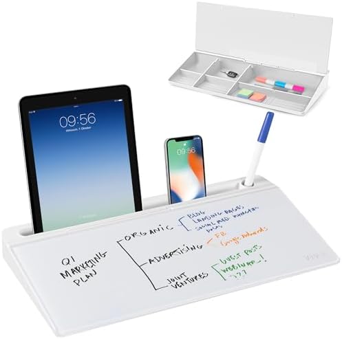 VIVO White Glass 16 x 7 in Dry Erase Board with Storage, DESK-WB16A by VIVO