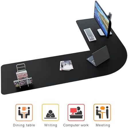 Chihein PU Leather L-Shaped Desk Mat 61" x 80.7" x 23.6" Black - Image 3