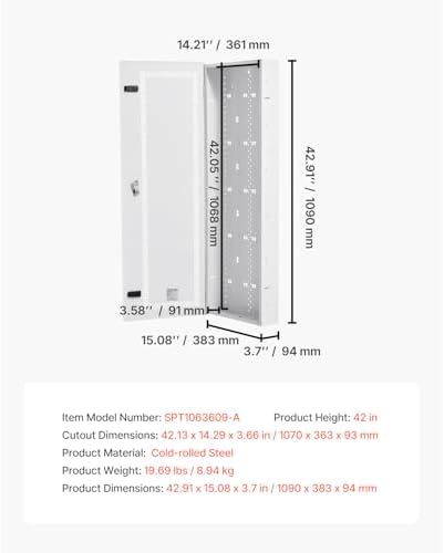 VEVOR Media Enclosure, 42-Inch, Structured Media Center with Vented Hinged Door, Cable Management Box, Structured Wiring Multi-Media Cabinet, Recessed Electrical Media Box, for Network Distribution - Image 7