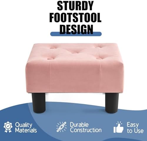 BRIAN & DANY Small Foot Stool, Velvet Foot Stools with Legs, Stable Small Footstool for Living Room, Pink - Image 4