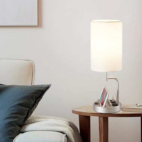 Dreamholder Table Lamp with 3 USB Charging Ports, Modern Desk Lamp with AC Outlet and Phone Stands, Perfect Bedside Lamp for Bedroom, Living Room, Office (Pack of 2), Silver - Image 6