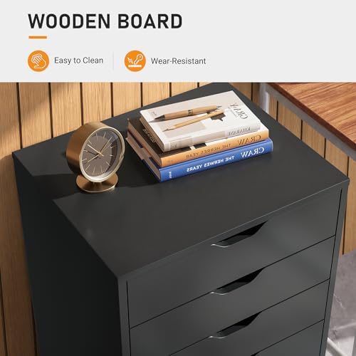 DEVAISE 5 Drawer File Cabinet, Wood Under Desk Drawers Chest Black - Image 5