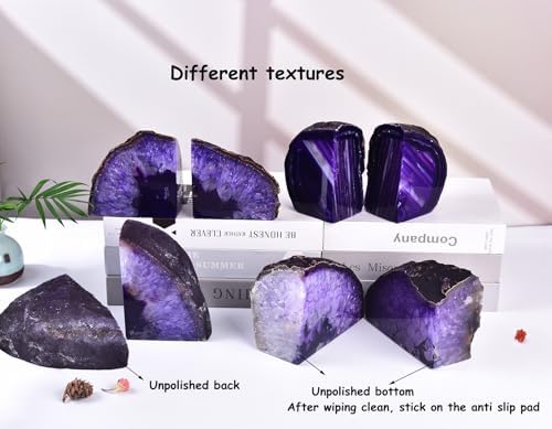 AMOYSTONE Purple Agate Bookends, Heavy Book Stoppers for Large Hardcover - Image 7