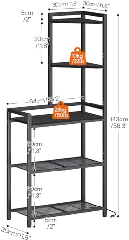 HOOBRO 5-Tier Corner Shelf Stand, Corner Shelf with LED Light, 56.3" Tall Corner Bookshelf, Display Rack Storage Organizer with Table, for Small Spaces, Living Room, Entryway, Black BB69DCJ01 - Image 3