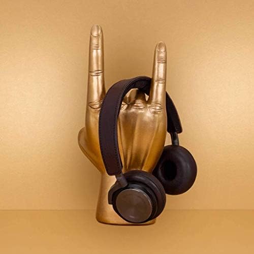 Luckies Headphone Stand - Headphone Holder - Rock On Hand - Headset Stand - Mens Jewellery Holder - Mens Desk Accessories - Controller Holders - Guitar Accessories - Desk Tidy - Dad Rock Gifts - Gold - Image 2
