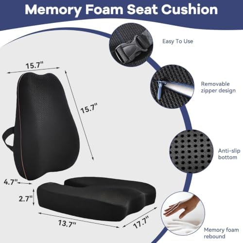 Car Seat Cushion with Lumbar Support, Memory Foam for Long Driving - Image 2
