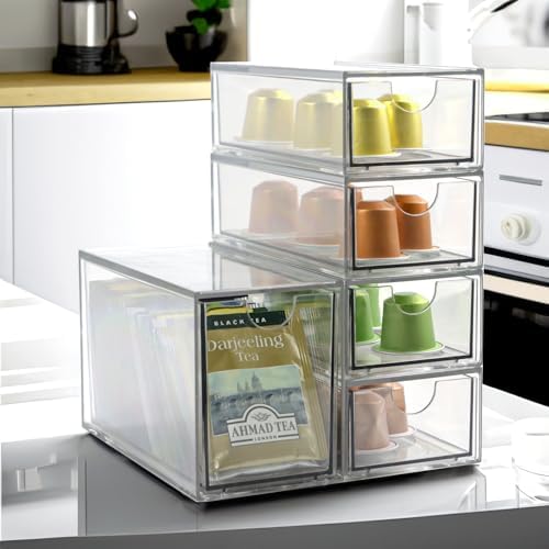 Acrylic Makeup Organizer, Clear Storage Organizer Desktop Stackable Storage Drawers, Plastic Organizer Bins for Makeup, Stationery, Cosmetics, Vanity, Bathroom,Cabinet,Pantry Office Desk (5 Drawers) - Image 2