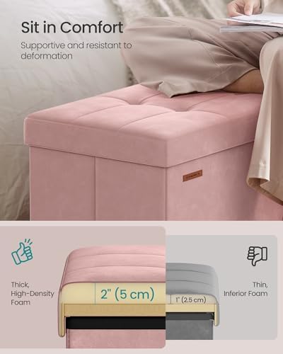 SONGMICS Foldable Storage Ottoman with Flipping Lid, 43.3 Inch Velvet Bench - Image 4