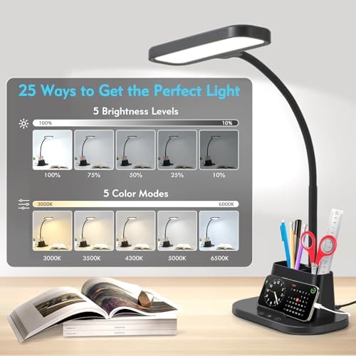 BOHON Desk Lamp for Home Office Desk Light with USB-C Charging Port Black - Image 2