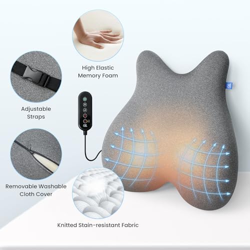 CILI Heated Lumbar Support Pillow for Office Chair, Ergonomic Back Support Cushion with Vibration, Memory Foam Chair Back Massager,Gifts for Mom Dad - Image 5