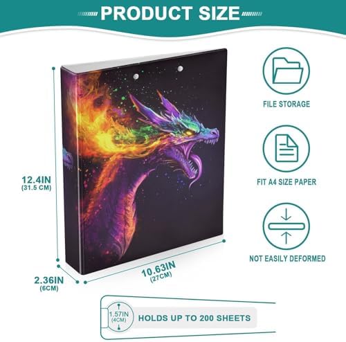 Fantasy Dragon Rainbow Fire Decorative 3 Ring Binder 1.5 Inch Large View Binders with Pockets Holds 200 Sheets File Organizer for Office College School, 1 Pack - Image 5
