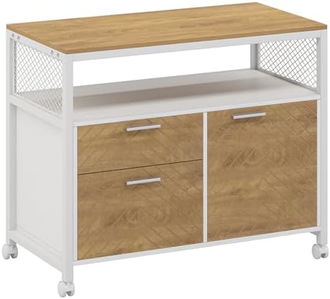 Tribesigns Modern File Cabinet with Drawers for Letter-Sized File and Door, Lockable lateral Filing Cabinet Printer Stand with Storage Shelves and with Rolling Caster for Home Office (Light Walnut) - Image 6