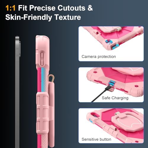Case for iPad (A16) 11th/10th Generation 11/10.9 Inch 2025/2022, Ubearkk for iPad a16 case with Screen Protector, 360 Degree Rotating Stand Shoulder Strap Pencil Holder,Rose Pink - Image 3